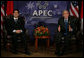 President George W. Bush makes remarks during a meeting Saturday, Sept. 8, 2007, with Japan’s Prime Minister Shinzo Abe at the InterContinental hotel in Sydney. Said the President, "Mostly, I want to thank the Prime Minister, his government and the Japanese people for their contribution in the war against terror. The role that Japan plays in this fight is a vital role, and it’s a necessary role." White House photo by Eric Draper