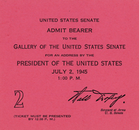 Image of the front of the 1945 Inauguration Ticket
