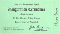 Image of the front of the 1961 Inauguration Ticket