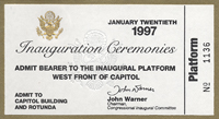 Image of the front of the 1997 Inauguration Ticket