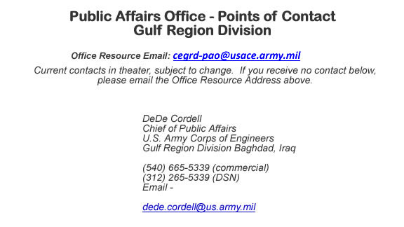 Public Affairs Office Contacts