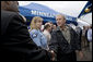 President George W. Bush greets and thanks Minneapolis-St. Paul first responders, National Transportation Safety Board personnel, Minneapolis Police and Fire/Rescue teams, and American Red Cross Twin Cities Area Chapter staff and volunteers, for their hard work at the scene of the I-35W bridge collapse Saturday, Aug. 4, 2007 in Minneapolis. White House photo by Chris Greenberg