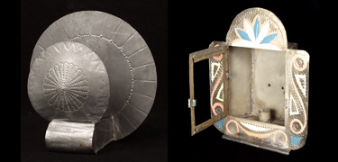 photographs of two metal wall sconces made by CCC workers at Bandelier National Park