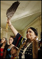 Family members of U.S. Army Master Sgt. Woodrow Wilson Keeble attend the presentation of the Medal of Honor, posthumously, in honor of Master Sgt. Keeble’s gallantry during his service in the Korean War, presented by President George W. Bush Monday, March 3, 2008 in the East Room of the White House. Keeble is the first full-blooded Sioux Indian to receive the Medal of Honor. White House photo by Eric Draper