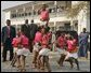 A children's dance troupe greets Laura Bush at St. Mary's hospital in Gwagwalada, Nigeria, Wednesday, Jan. 18, 2006. White House photo by Shealah Craighead