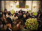 President George W. Bush addresses his welcoming remarks to invited guests Thursday evening, June 29, 2006, during an official dinner in the State Dining Room at the White House in honor of Japanese Prime Minister Junichiro Koizumi’s visit to the United States. White House photo by Paul Morse