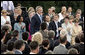 President George W. Bush walks to the podium to deliver remarks from Gellert Hill in Budapest, Hungary, Thursday, June 22, 2006. "Laura and I are honored to visit your great nation," said President Bush. "Hungary sits at the heart of Europe. Hungary represents the triumph of liberty over tyranny, and America is proud to call Hungary a friend." White House photo by Paul Morse