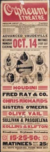 Houdini at the Orpheum Poster. 1918