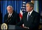 President George W. Bush addresses the press after meeting with his national security team at the Pentagon in Arlington, Va., Monday, May 10, 2004. White House photo by Paul Morse