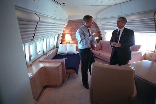 President George W. Bush confers with White House Chief of Staff Andrew Card aboard Air Force One Sept. 11, 2001. White House photo by Eric Draper