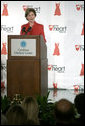 Laura Bush speaks to an audience about heart disease awareness at the Carolinas Medical Center Wednesday, Feb. 15, 2006, in Charlotte, NC. In Charlotte, 55% of women are at risk for heart disease and are not aware of their vulnerability of a heart attack. White House photo by Shealah Craighead