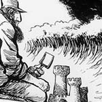 ‘[Fidel Castro building a sand castle], January 10, 1990,
Ink and white out over pencil on layered paper