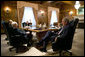 President George W. Bush meets with the leadership of the Church of Jesus Christ of Latter-day Saints Thursday, Aug. 31, 2006, during his visit to Salt Lake City. Seated clockwise are: Gordon B. Hinckley, President; Thomas Monson, First Counselor; James Faust, Second Counselor (obscured), and Frank Watson, Executive Secretary. White House photo by Eric Draper