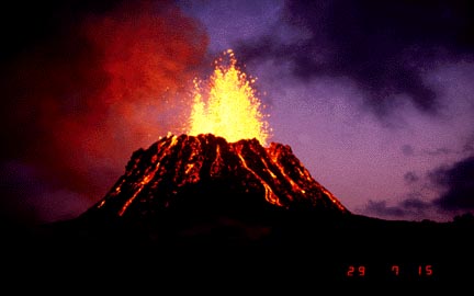 Photo of a volcano errupting.