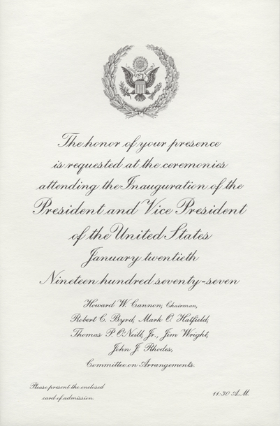 Image of the invitation for the 1977 Presidential Inauguration.