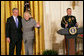 President George W. Bush presents the 2007 National Medal of the Arts to painter Andrew Wyeth Thursday, Nov. 15, 2007, in the East Room. White House photo by Eric Draper