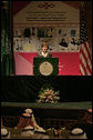 Mrs. Laura Bush speaks during the launching of the U.S.-Saudi Arabia Partnership for Breast Cancer Awareness and Research at King Fahd Medical City Tuesday, Oct. 23, 2007, in Riyadh, Saudi Arabia. Mrs. Bush told her audience, "Over the next quarter-century, an estimated 25 million women around the world will be diagnosed with breast cancer. Breast cancer does not respect national boundaries, which is why people from every country must share their knowledge, resources and experiences to protect women from this disease." White House photo by Shealah Craighead