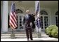 President George W. Bush addresses the press in the Rose Garden Thursday April 29, 2004.  White House photo by David Bohrer