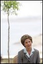 Laura Bush participates in an interview with Neda Ramahi of Jordanian television and radio at the Dead Sea in Jordan Saturday, May 21, 2005. White House photo by Krisanne Johnson