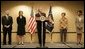 Accompanied by Laura Bush and Secretary of State Condoleezza Rice, President George W. Bush addresses U.S. Embassy families and staff in Latvia Saturday, May 7, 2005. Pictured at left are U.S. Ambassador to Latvia, Catherin T. Bailey, and her husband, Irving Bailey II. White House photo by Eric Draper