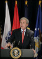 President George W. Bush addresses reporters following his meeting with Secretary of Defense Robert Gates and members of the Joint Chiefs of Staff Thursday, May 10, 2007, at the Pentagon in Arlington,Va., discussing the needs of our military in Iraq and Afghanistan and the latest developments in implementing the new Baghdad security plan. White House photo by Eric Draper