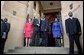 President George W. Bush and Laura Bush are welcomed to the Union House in Pretoria, South Africa, by South African President Thabo Mbeki and Zanele Mbeki Wednesday, July 9, 2003. White House photo by Paul Morse