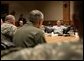 President George W. Bush participates in a briefing with the Joint Task Force on Hurricane Rita at Randolph Air Force Base, Texas, Sunday, Sept. 25, 2005. White House photo by Eric Draper