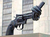View story [Image: Symbol of Peace & Disarmament, UN building New York]