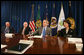 President George W. Bush, joined by Vice President Dick Cheney, meets with members of his economic team Thursday, Feb. 28, 2008 at the U.S. Labor Department in Washington, D.C., including U.S. Secretary of Treasury Henry Paulson, left, and U.S. Labor Secretary Elaine Chao. White House photo by Joyce N. Boghosian