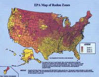 small EPA national map of US radon zones