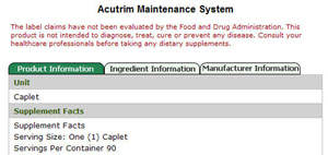 Product information of Acutrim Maintenance System