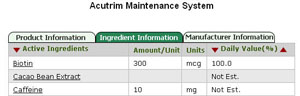 Ingredient Information of Acutrim Maintenance System