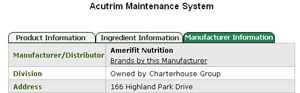 Manufacturer Information of Acutrim Maintenance System