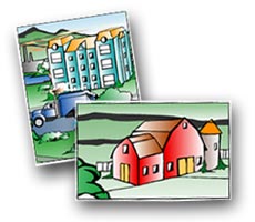 Tox Town Collage of office building and barn - 230X200 pixels - 11.3 KB