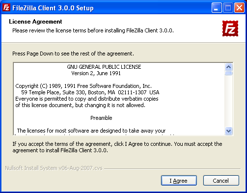 FileZilla License Agreement