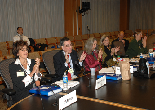 Members participate in the Twenty-Sixth Meeting of the Advisory Committee on Research on Women’s Health. (Seated at table from left to right:  Drs. Rosen, Orringer, O’Connell, Ms. Norton, Drs. Hultgren and Kaste)