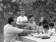 Photo of family enjoying a picnic.