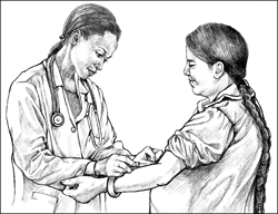 A doctor drawing blood from a patient to check blood glucose levels.