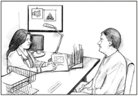Drawing of a man talking with a dietitian.