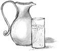 Illustration of pitcher and glass of water.