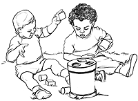 An illustration of two children playing.