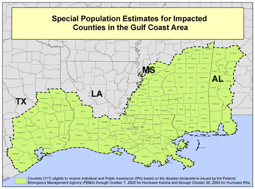 Map: Special Population Estimates for Impacted Counties in the Gulf Coast Area