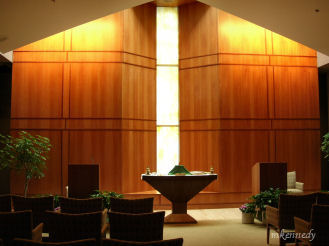 Photo of the new chapel pulpet and seats