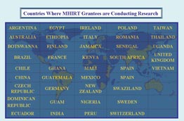 Map of the 22 states, District of Columbia and Puerto Rico with institutions currently participating in the Minority Health and Health Disparities International Research Training Program.