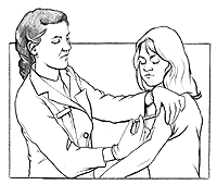 Ilustración de un médico proporcionando una inyección a una mujer.