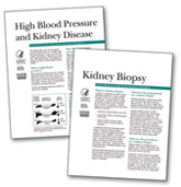 Photograph of the National Kidney and Urologic Diseases Information Clearinghouse fact sheets “High Blood Pressure and Kidney Disease” and “Kidney Biopsy.”