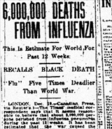 image of 1918 newspaper headline about flu pandemic