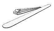 Drawing of a nail clipper and an emery board.