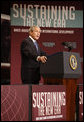 President George W. Bush delivers remarks at the White House Summit on International Development Tuesday, Oct. 21, 2008, in Washington, D.C. President Bush said during his remarks, "History shows what happens when America combines our great compassion with our steadfast determination.We are a compassionate people and we are a determined people." White House photo by Eric Draper