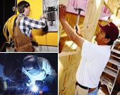 photos of electrician, welder, carpenter